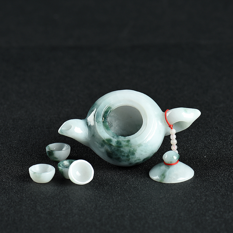 飘花翡翠把把壶摆件-红掌柜