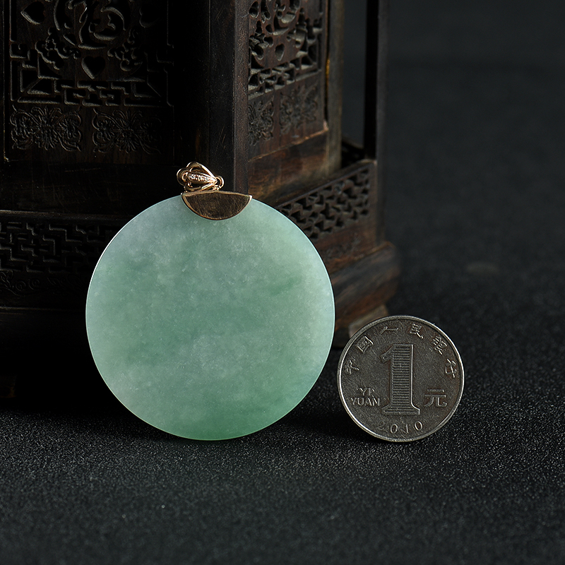 糯冰种翡翠无事牌吊坠-红掌柜