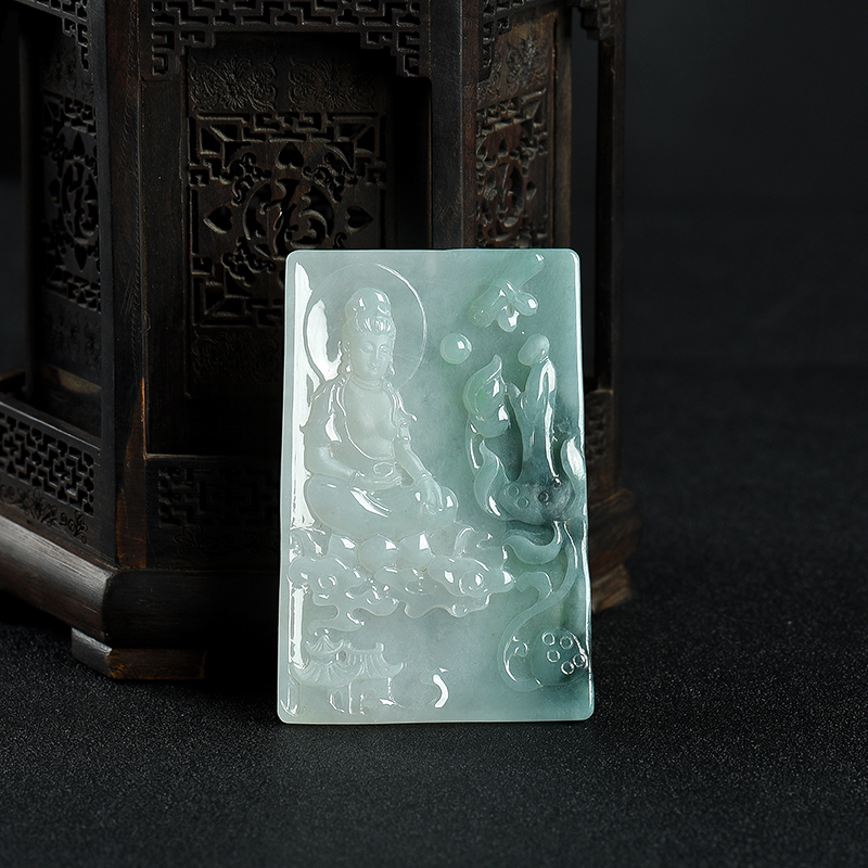 糯冰种飘花翡翠观音吊坠-红掌柜