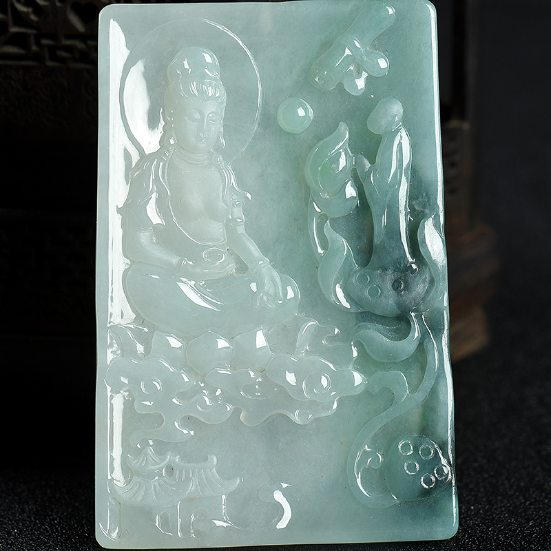 糯冰种翡翠观音吊坠-红掌柜