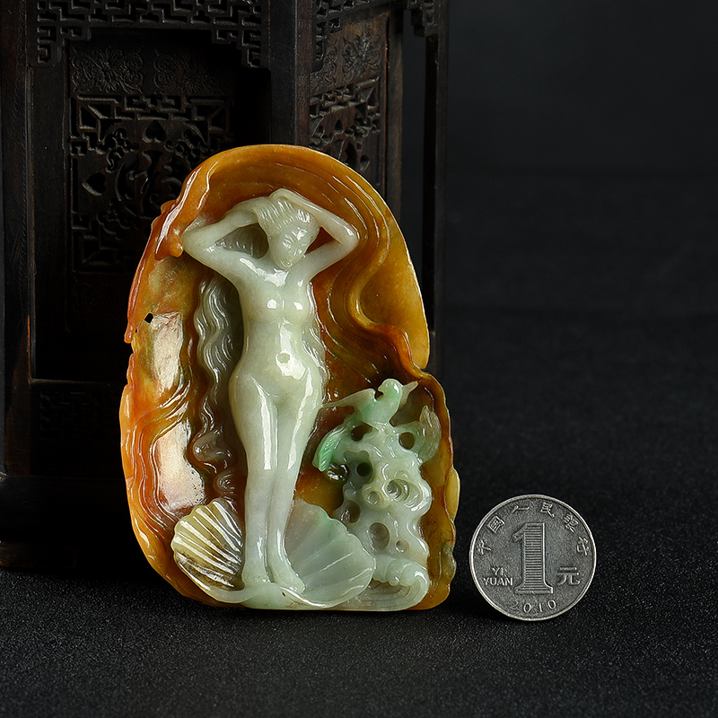 天然翡翠美人摆件-红掌柜