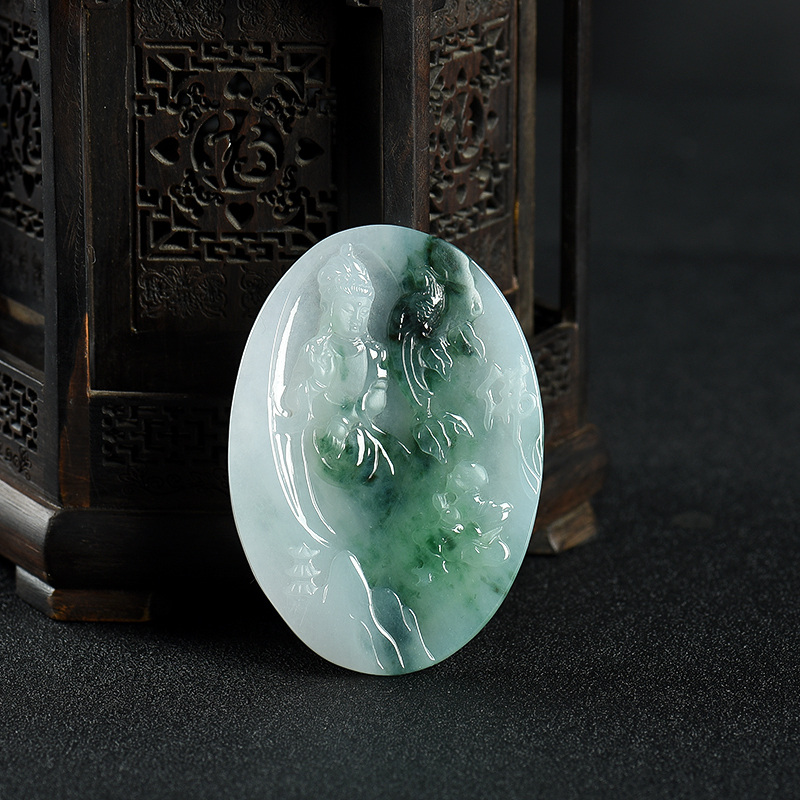 糯冰种飘花翡翠观音吊坠-红掌柜