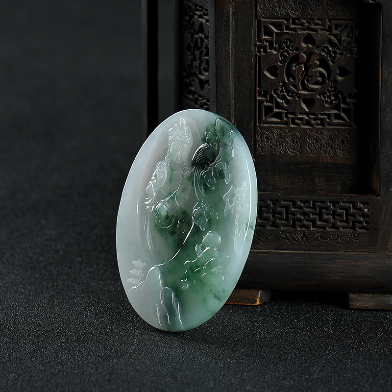 糯冰种翡翠观音吊坠-红掌柜