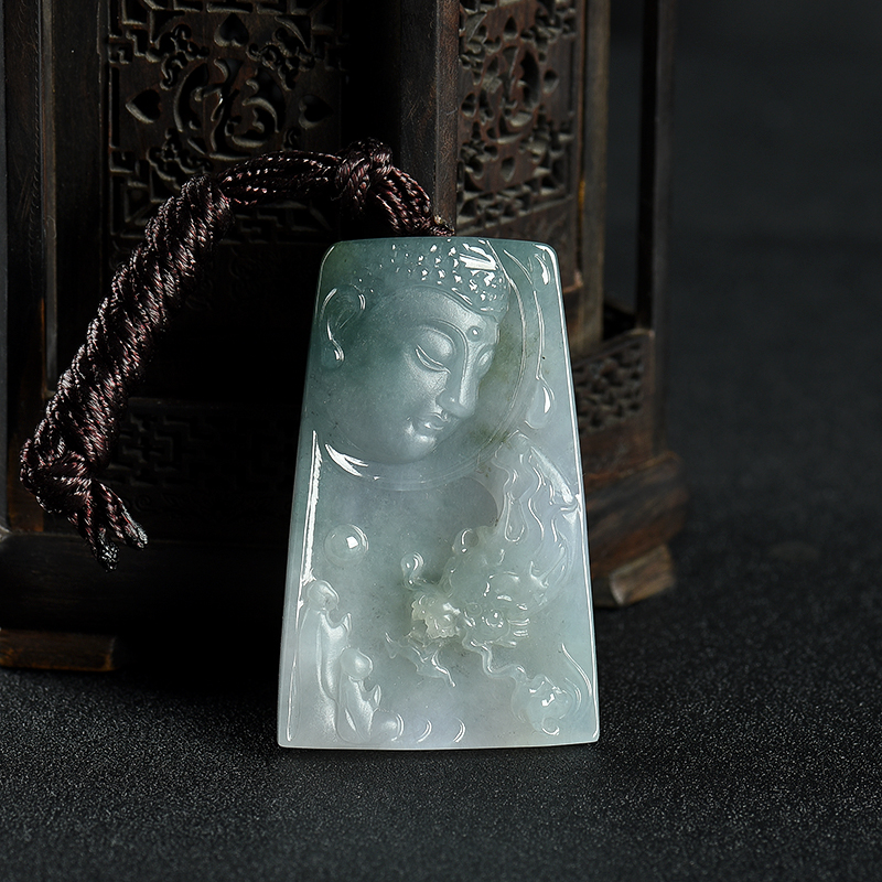 糯冰种暗绿翡翠禅悟吊坠-红掌柜