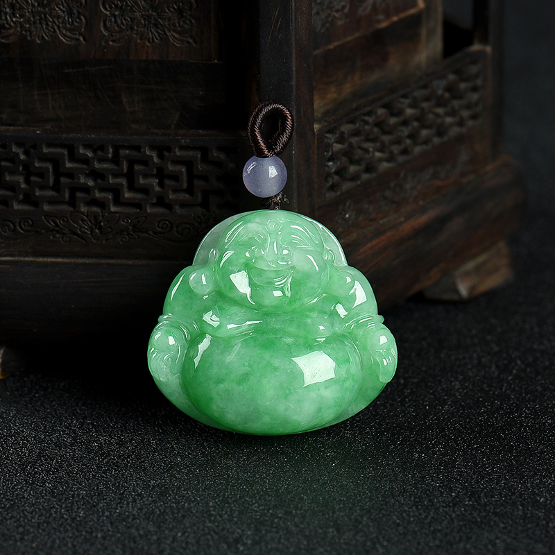 豆种飘翠翡翠弥勒佛吊坠-红掌柜