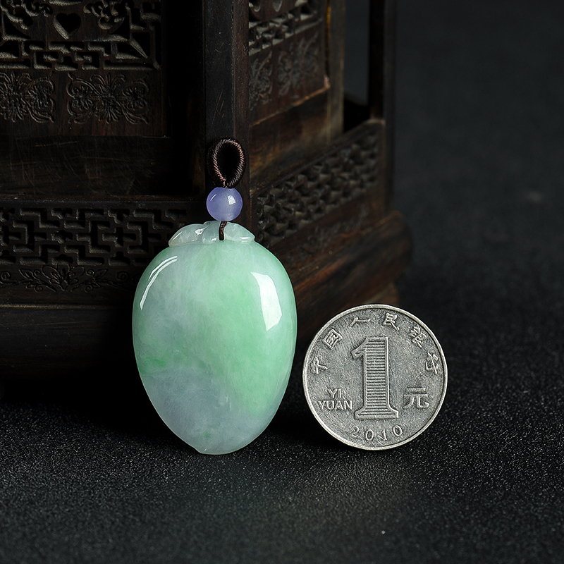 天然豆种翡翠寿桃吊坠-红掌柜