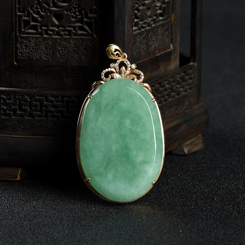 18k糯种蓝绿翡翠无事牌吊坠-红掌柜