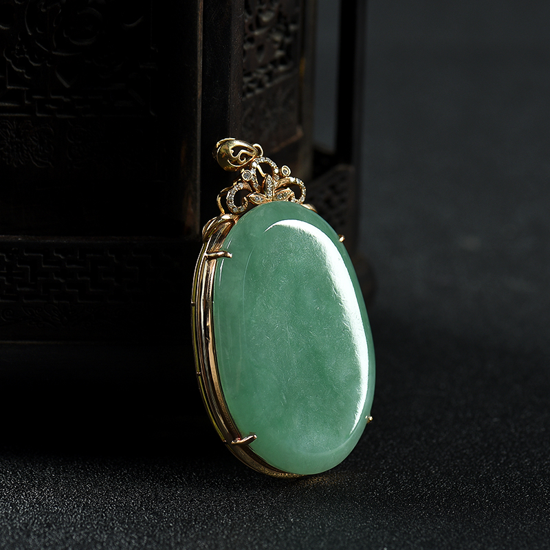 糯种蓝绿翡翠无事牌吊坠-红掌柜