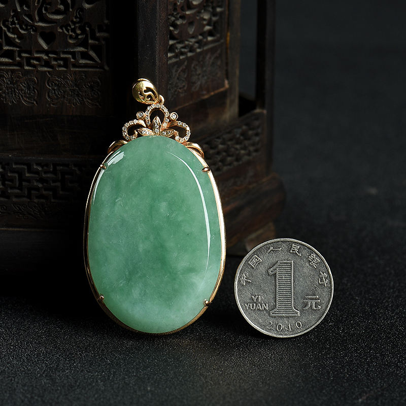 缅甸翡翠无事牌吊坠-红掌柜