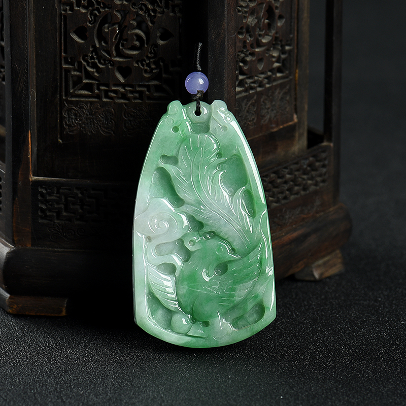 天然翡翠龙凤呈祥吊坠-红掌柜