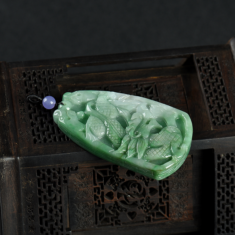 缅甸翡翠龙凤呈祥吊坠-红掌柜