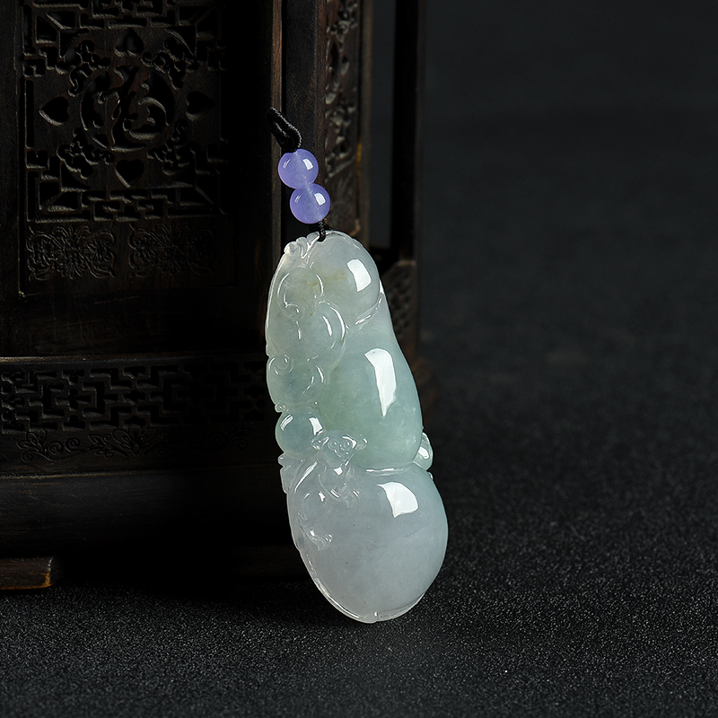 春带彩翡翠福寿如意吊坠-红掌柜