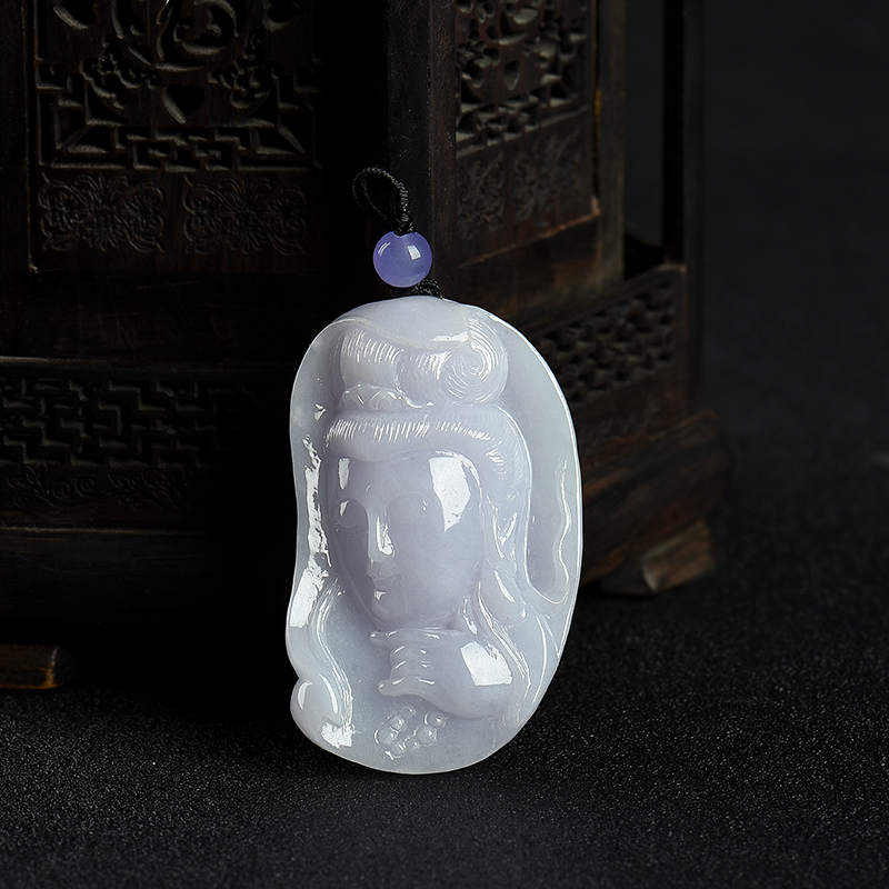 糯种浅紫翡翠观音吊坠-红掌柜