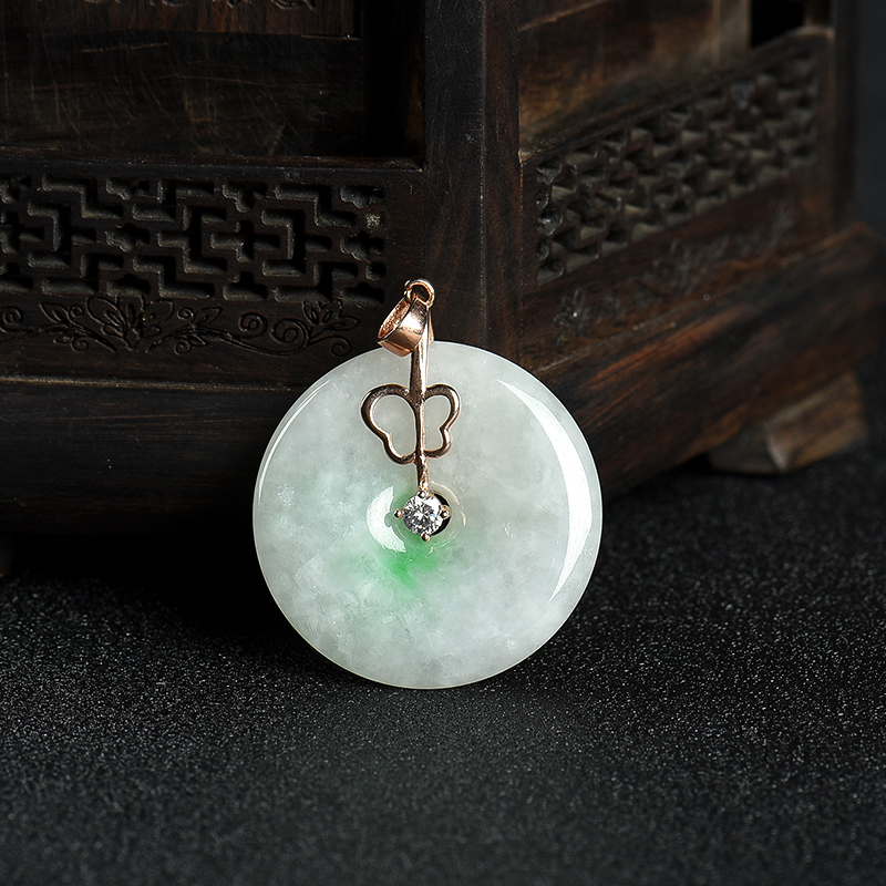 925银豆种飘翠翡翠平安扣吊坠-红掌柜