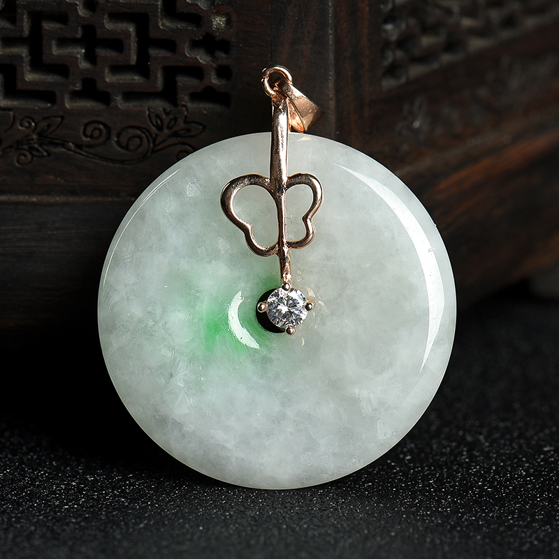 缅甸翠翡翠平安扣吊坠-红掌柜