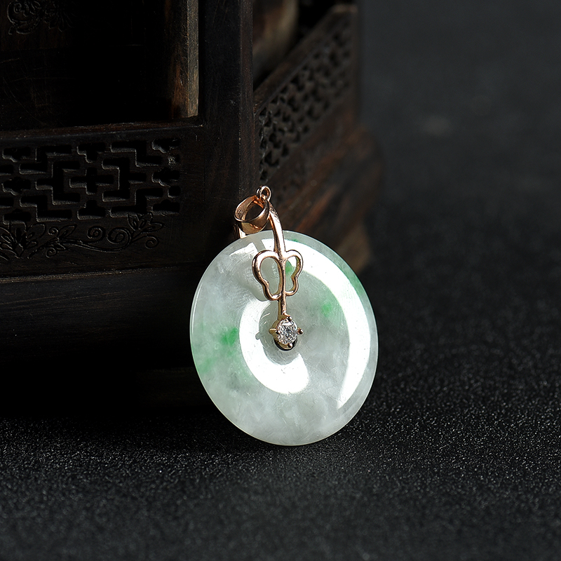 925银豆种翡翠平安扣吊坠-红掌柜