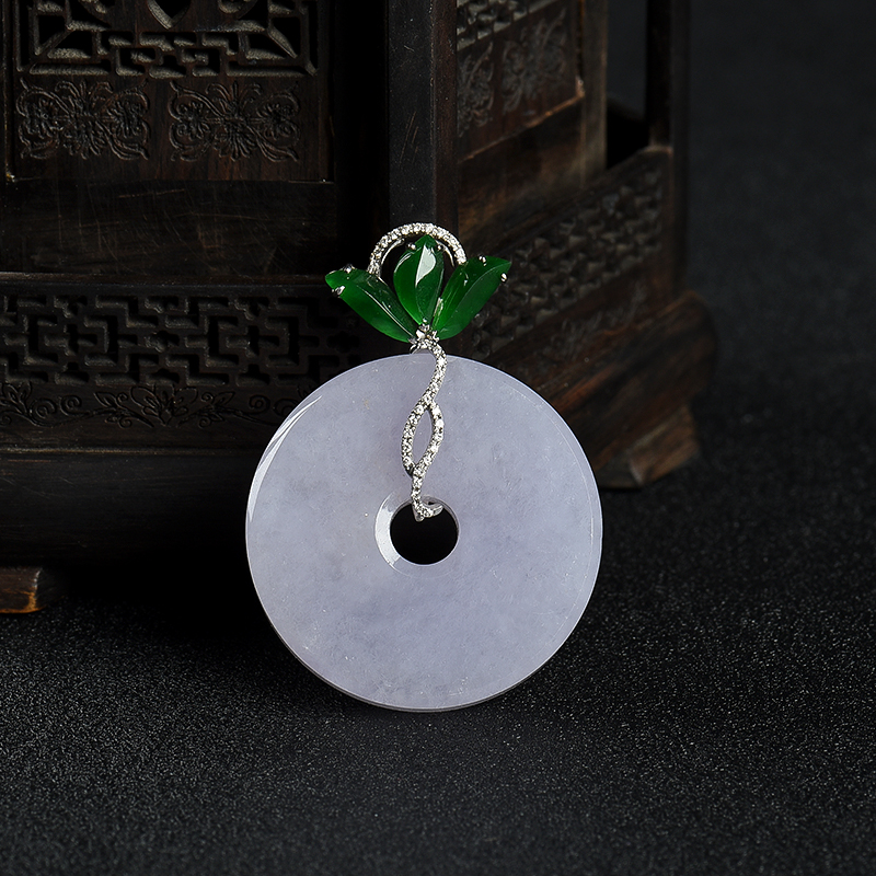 18k糯种紫罗兰翡翠平安扣吊坠-红掌柜