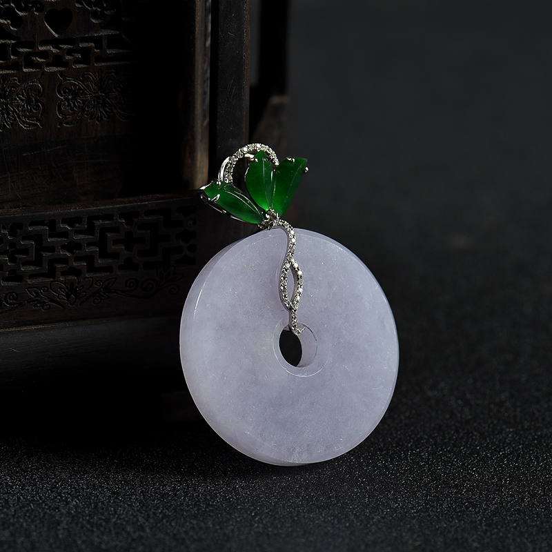 糯种紫罗兰翡翠平安扣吊坠-红掌柜