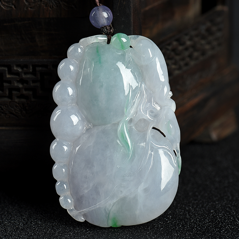 天然豆种飘翠翡翠福禄吊坠-红掌柜