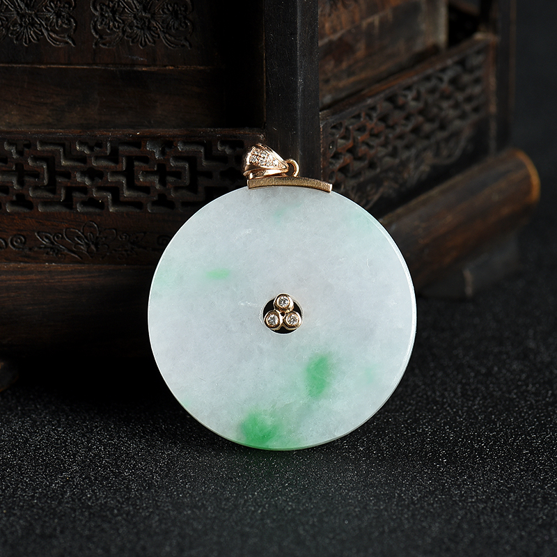 18k糯种飘翠翡翠平安扣吊坠-红掌柜