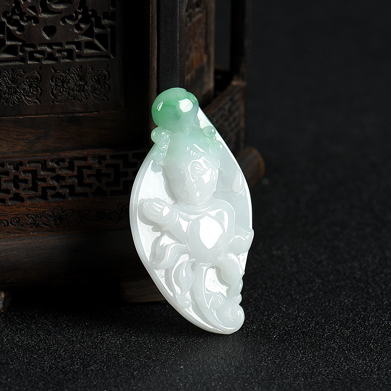 糯种翡翠金童玉女吊坠-红掌柜