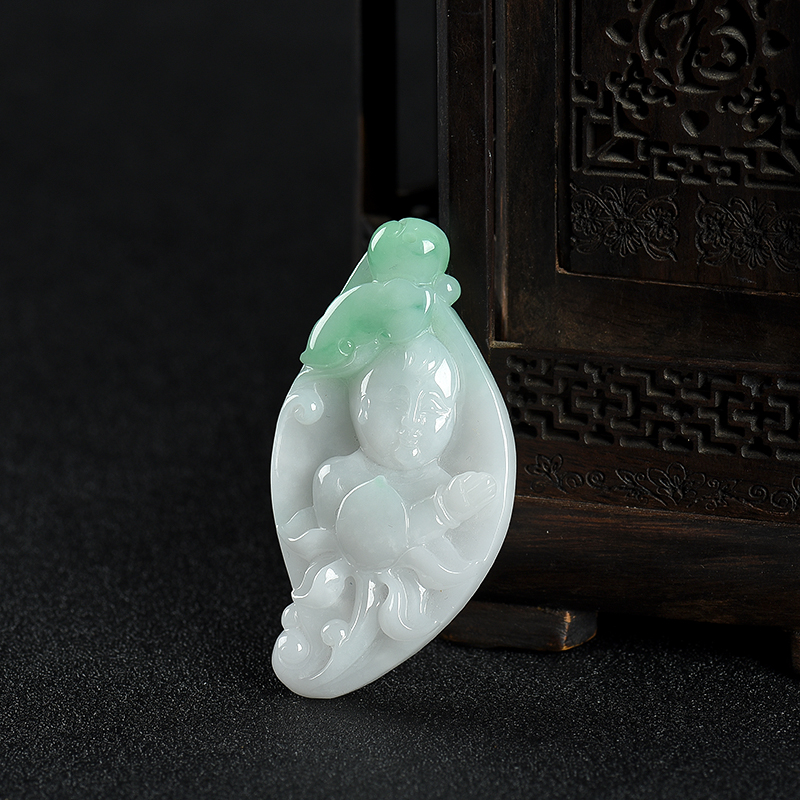 翡翠金童玉女吊坠-红掌柜