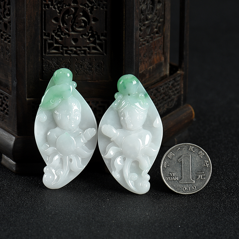 缅甸翡翠金童玉女吊坠-红掌柜