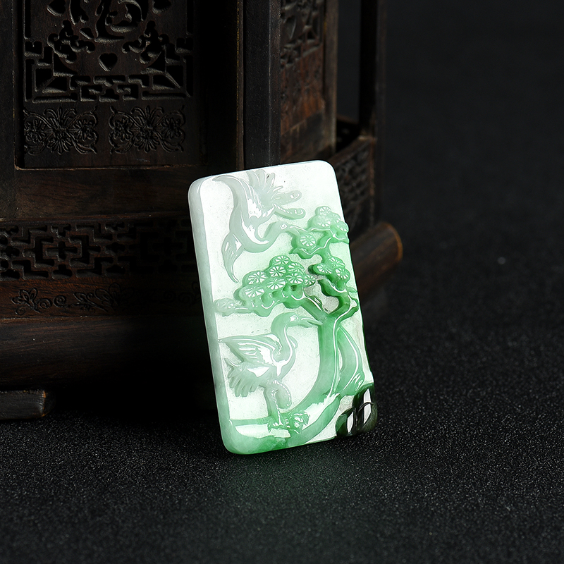 飘翠翡翠松鹤延年吊坠-红掌柜