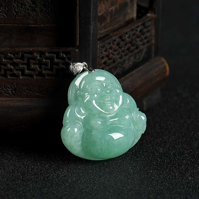 浅绿翡翠弥勒佛吊坠-红掌柜