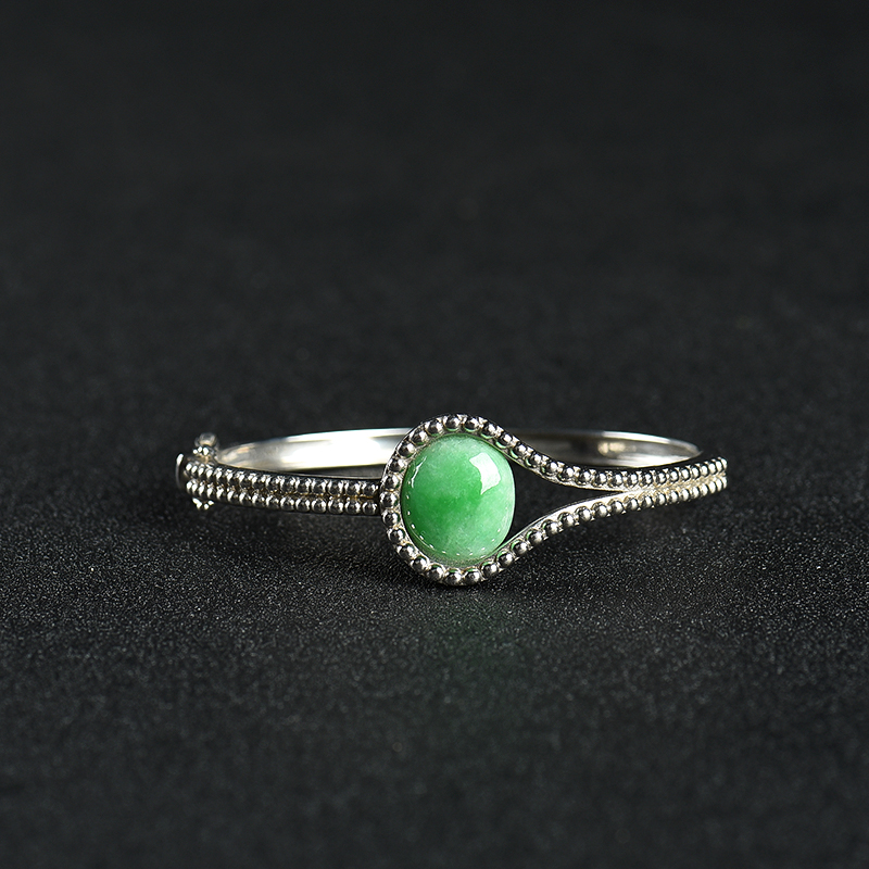 52mm925银豆种飘翠翡翠手镯-红掌柜