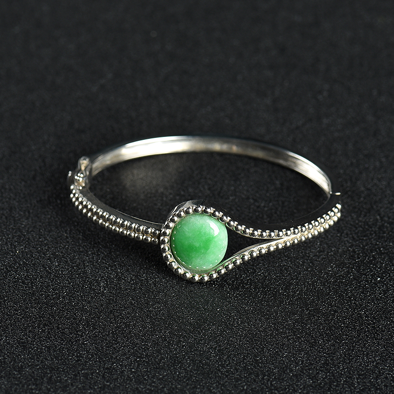 925银豆种飘翠翡翠手镯-红掌柜