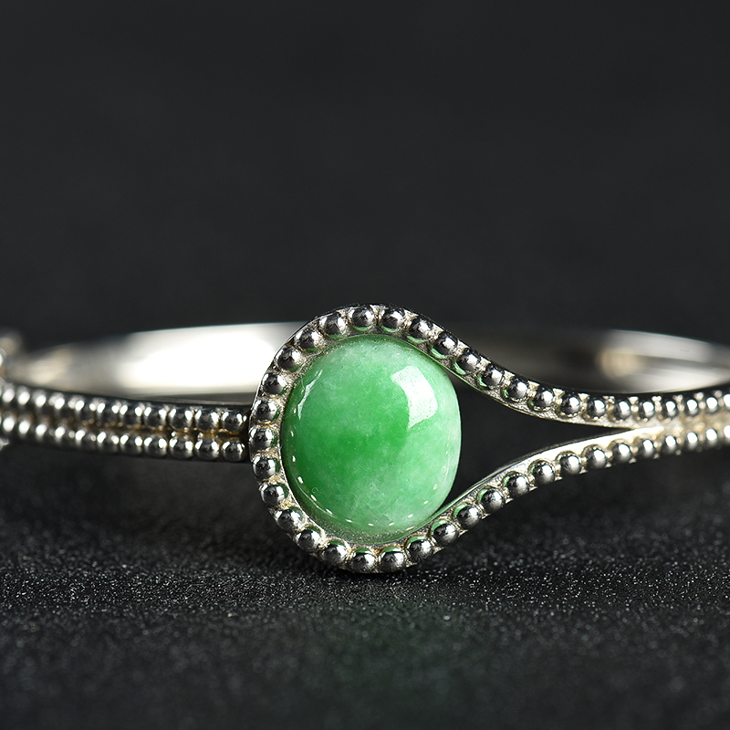 豆种飘翠翡翠手镯-红掌柜