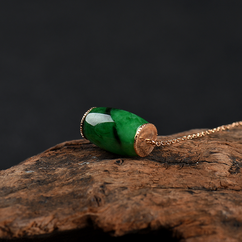 缅甸糯种飘翠翡翠路路通项链-红掌柜