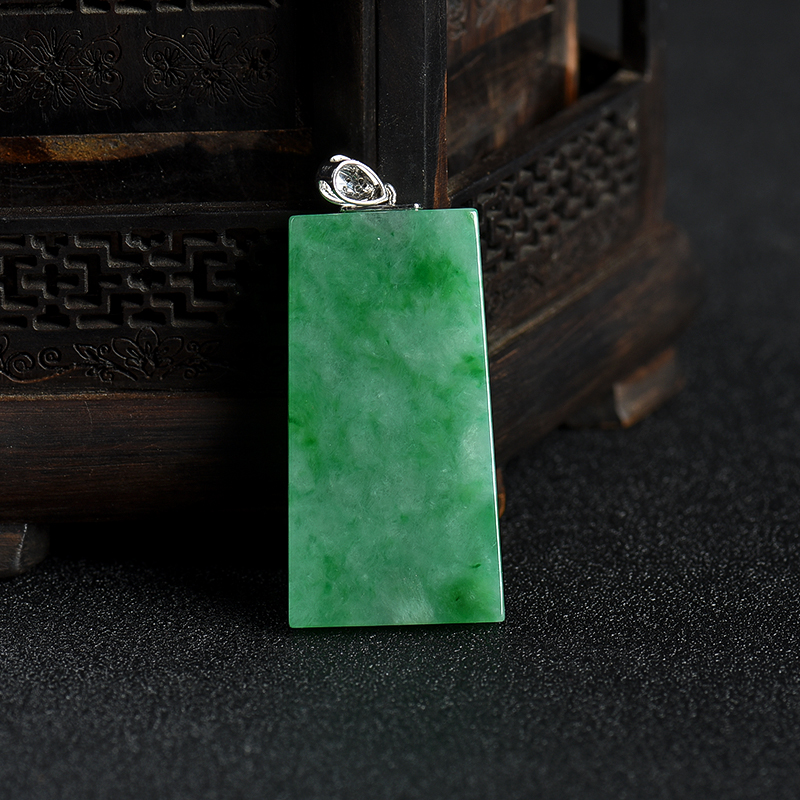 缅甸天然飘翠翡翠无事牌吊坠-红掌柜