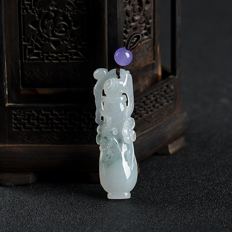 缅甸天然糯种飘花翡翠宝瓶吊坠-红掌柜