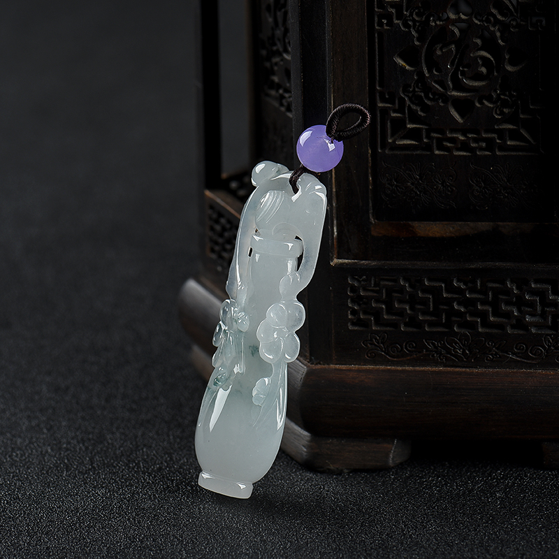 缅甸糯种飘花翡翠宝瓶吊坠-红掌柜