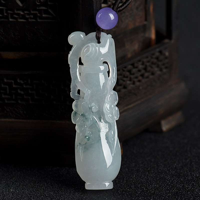 缅甸天然糯种飘花翡翠吊坠-红掌柜