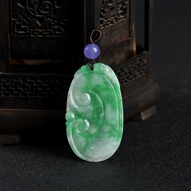 缅甸天然飘翠翡翠如意吊坠-红掌柜