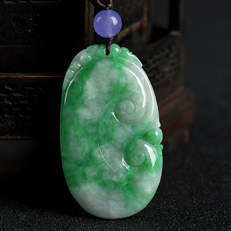 缅甸天然豆种飘翠翡翠吊坠-红掌柜