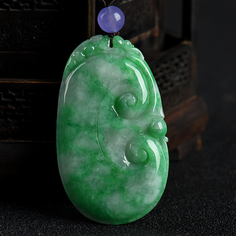 缅甸天然豆种飘翠翡翠吊坠-红掌柜