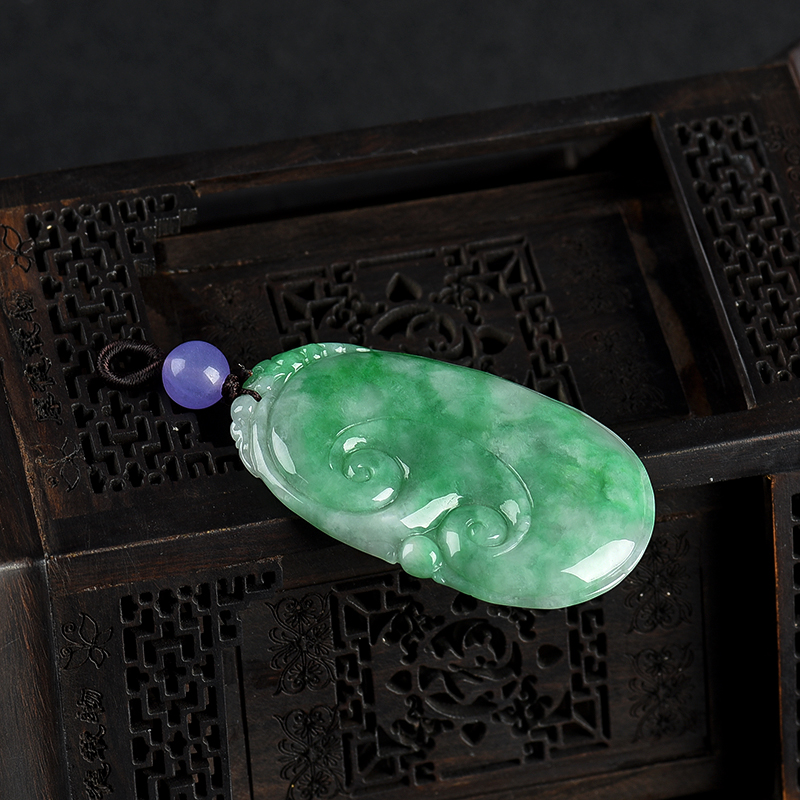 缅甸天然豆种翡翠如意吊坠-红掌柜