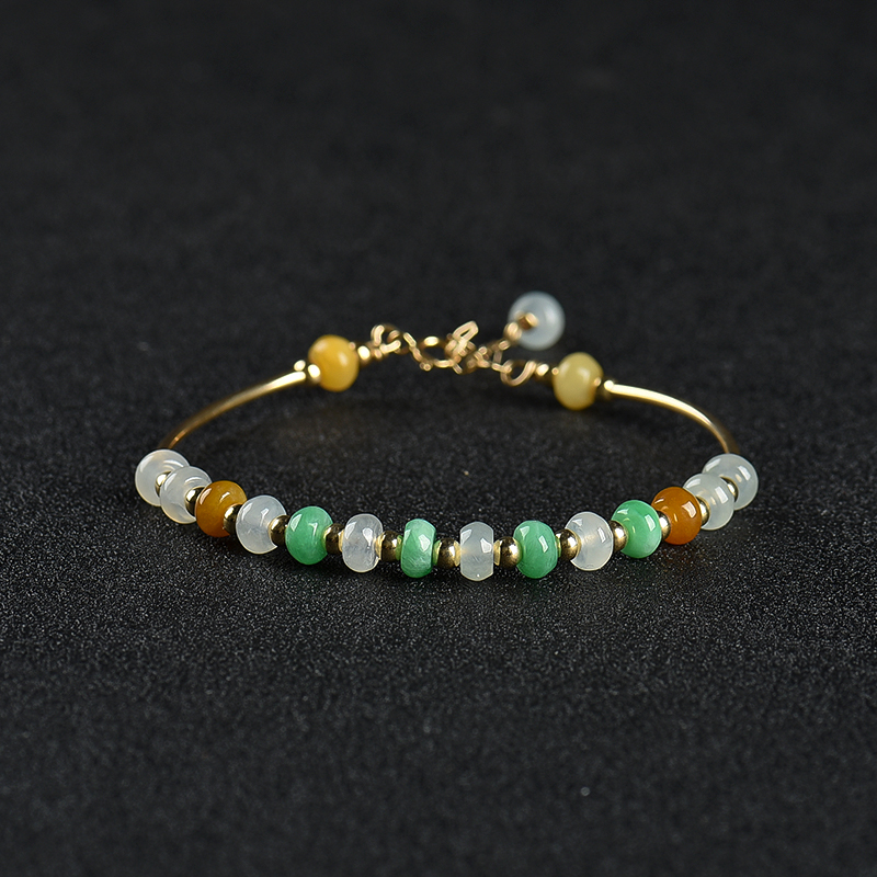 缅甸天然糯种翡翠算盘珠手链-红掌柜