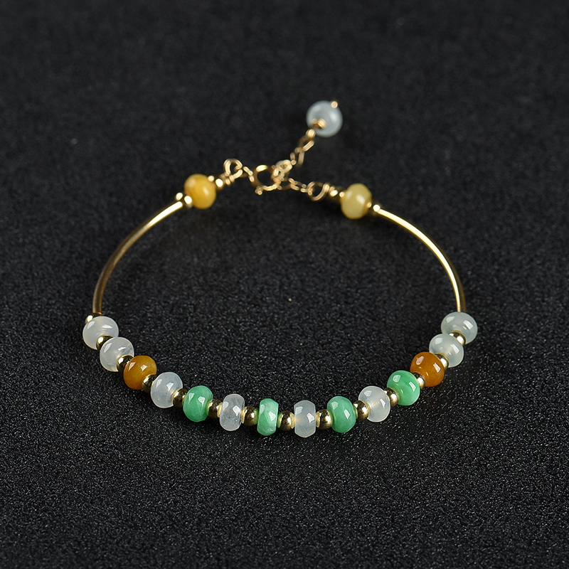 天然糯种翡翠算盘珠手链-红掌柜