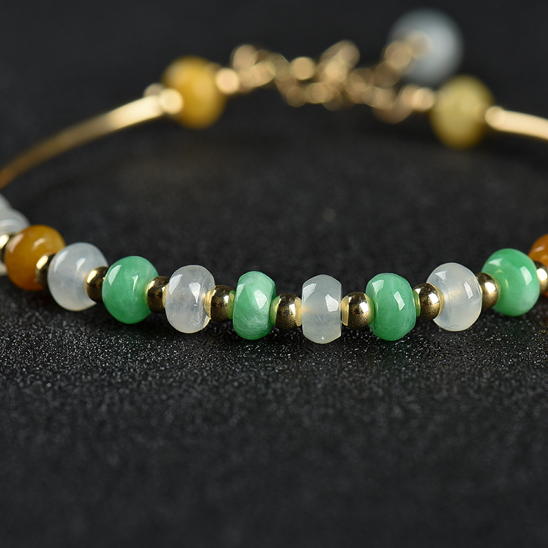 缅甸糯种翡翠算盘珠手链-红掌柜