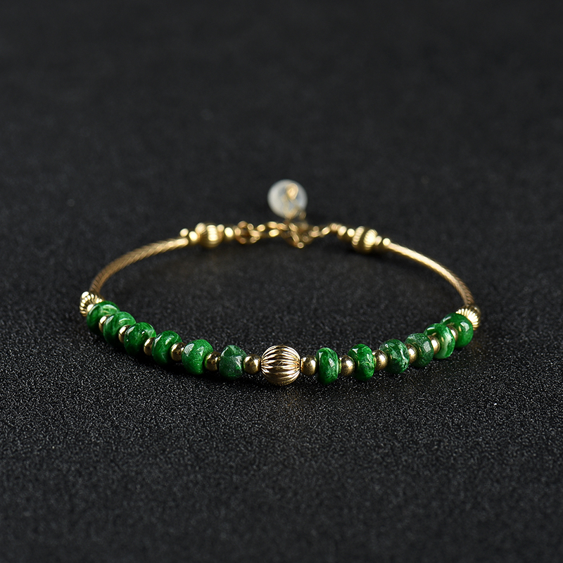 缅甸天然糯种翡翠算盘珠手链-红掌柜
