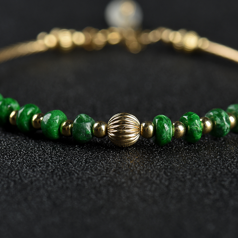 缅甸糯种翡翠算盘珠手链-红掌柜