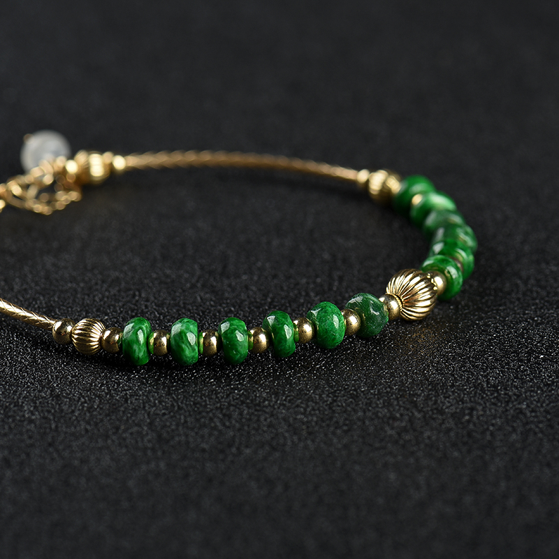 缅甸天然翡翠算盘珠手链-红掌柜