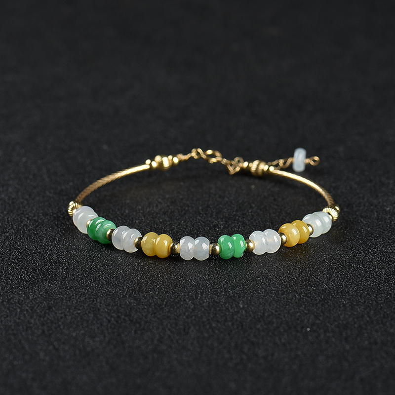 缅甸天然糯种翡翠算盘珠手链-红掌柜