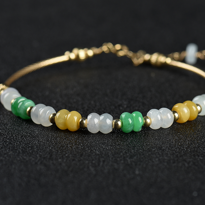 天然糯种翡翠算盘珠手链-红掌柜