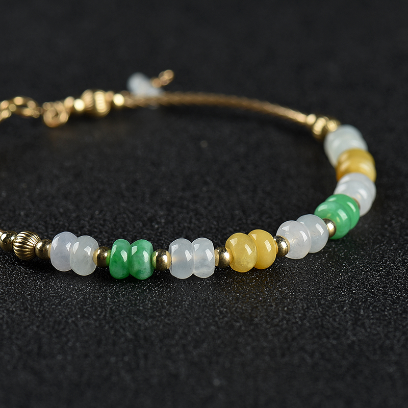 缅甸糯种翡翠算盘珠手链-红掌柜